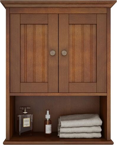 Treocho Wood Wall Cabinet, Bathroom Medicine Cabinet Storage with Doors and Adjustable Shelf, Rustic Cabinet Wall Mounted for Bathroom, Livingroom, Kitchen, Cupboard, Reddish Brown in Saudi Arabia