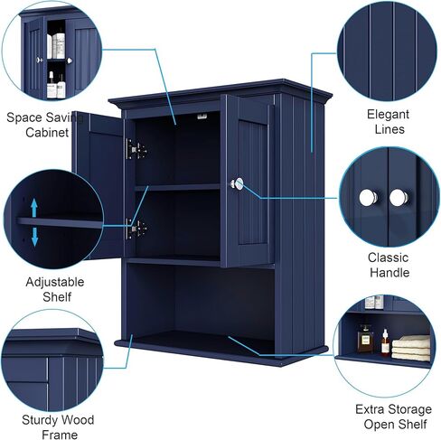 Treocho Wood Wall Cabinet, Bathroom Medicine Cabinet Storage with Doors and Adjustable Shelf, Rustic Cabinet Wall Mounted for Bathroom, Livingroom, Kitchen, Cupboard, Reddish Brown in Saudi Arabia