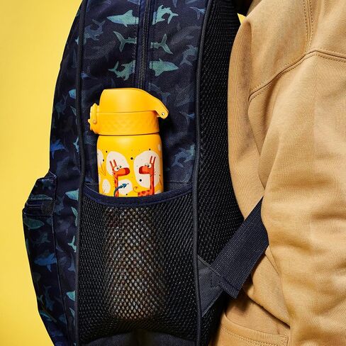 Ion8 Steel Water Bottle, 600 ml/20 oz, Leak Proof, Easy to Open, Secure Lock, Dishwasher Safe, Flip Cover, Fits Cup Holders, Carry Handle, Durable, Scratch Resistant, Raised Print, Giraffes Design in Saudi Arabia