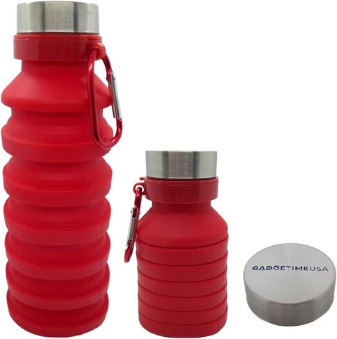 Collapsible Water Bottle (Red) Reusable, BPA Free, Silicone, Foldable Portable & Leak Proof - Water Bottles for Travel Gym Camping Hiking - Sports Water Bottle with Carabiner in Saudi Arabia