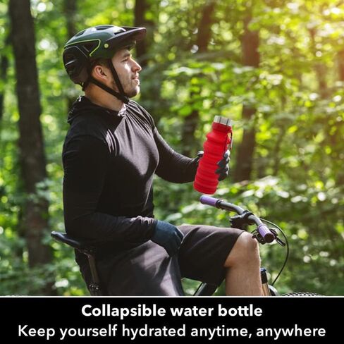 Collapsible Water Bottle (Red) Reusable, BPA Free, Silicone, Foldable Portable & Leak Proof - Water Bottles for Travel Gym Camping Hiking - Sports Water Bottle with Carabiner in Saudi Arabia