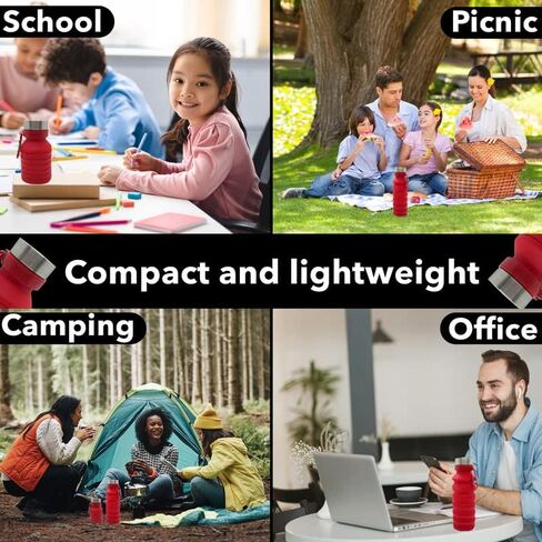 Collapsible Water Bottle (Red) Reusable, BPA Free, Silicone, Foldable Portable & Leak Proof - Water Bottles for Travel Gym Camping Hiking - Sports Water Bottle with Carabiner in Saudi Arabia