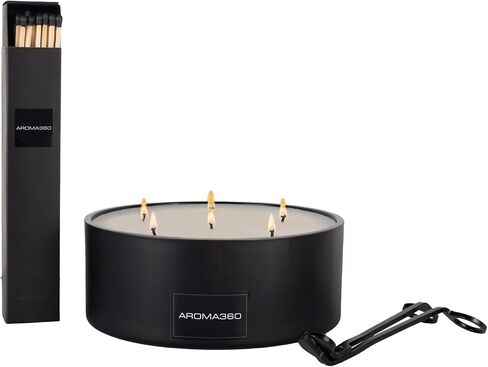 Aroma360 - My Way 50oz Candle - Luxury Scented Candles with Essential Oils - Lush Sandalwood, Warm Virginia Cedar & Iris - Aromatherapy - Soy Candles - 295hr Burn in Saudi Arabia