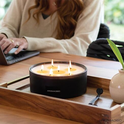 Aroma360 - My Way 50oz Candle - Luxury Scented Candles with Essential Oils - Lush Sandalwood, Warm Virginia Cedar & Iris - Aromatherapy - Soy Candles - 295hr Burn in Saudi Arabia