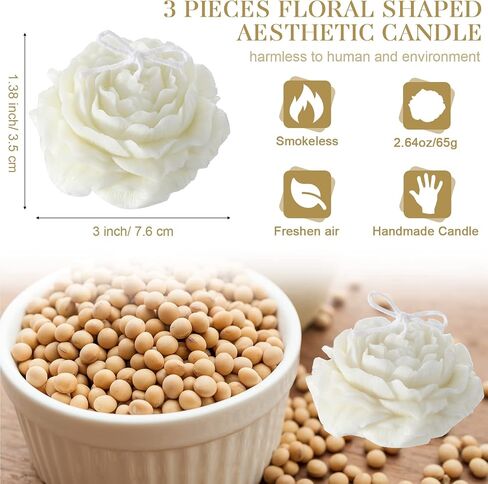3 Pcs Flower Shape Trendy Candles Floral Shaped Aesthetic Candle Soy Wax Cool Candles Handmade Minimalism Candles Decorative Candles for Home Spa Yoga Birthday Decor Wedding Party Gift Art, White in Saudi Arabia