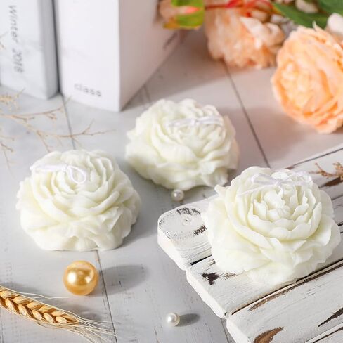 3 Pcs Flower Shape Trendy Candles Floral Shaped Aesthetic Candle Soy Wax Cool Candles Handmade Minimalism Candles Decorative Candles for Home Spa Yoga Birthday Decor Wedding Party Gift Art, White in Saudi Arabia
