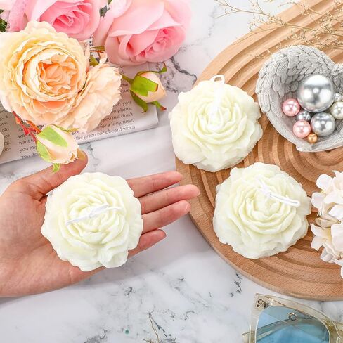 3 Pcs Flower Shape Trendy Candles Floral Shaped Aesthetic Candle Soy Wax Cool Candles Handmade Minimalism Candles Decorative Candles for Home Spa Yoga Birthday Decor Wedding Party Gift Art, White in Saudi Arabia