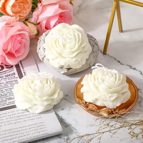 3 Pcs Flower Shape Trendy Candles Floral Shaped Aesthetic Candle Soy Wax Cool Candles Handmade Minimalism Candles Decorative Candles for Home Spa Yoga Birthday Decor Wedding Party Gift Art, White in Saudi Arabia