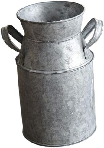 مزهرية يارنو الريفية على الطراز الفرنسي إبريق بدائي للحليب علبة حليب حديدية مزهرية مجلفنة عتيقة دلو من القصدير إبريق معدني حاوية زهور فضية in Kuwait