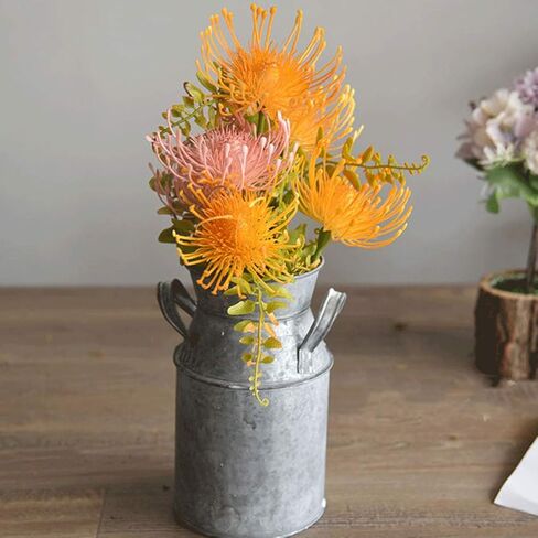 مزهرية يارنو الريفية على الطراز الفرنسي إبريق بدائي للحليب علبة حليب حديدية مزهرية مجلفنة عتيقة دلو من القصدير إبريق معدني حاوية زهور فضية in Kuwait