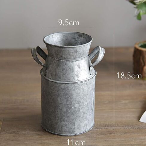 مزهرية يارنو الريفية على الطراز الفرنسي إبريق بدائي للحليب علبة حليب حديدية مزهرية مجلفنة عتيقة دلو من القصدير إبريق معدني حاوية زهور فضية in Kuwait