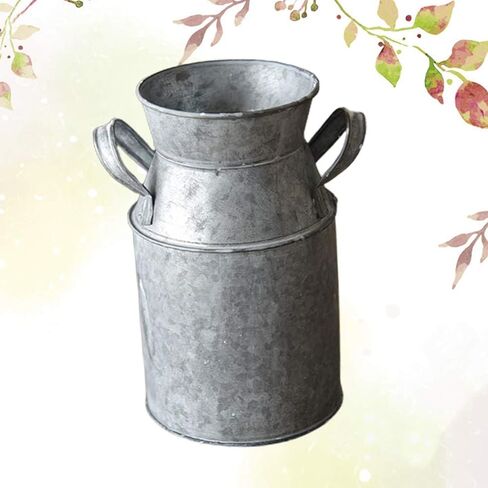 مزهرية يارنو الريفية على الطراز الفرنسي إبريق بدائي للحليب علبة حليب حديدية مزهرية مجلفنة عتيقة دلو من القصدير إبريق معدني حاوية زهور فضية in Kuwait