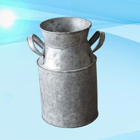 مزهرية يارنو الريفية على الطراز الفرنسي إبريق بدائي للحليب علبة حليب حديدية مزهرية مجلفنة عتيقة دلو من القصدير إبريق معدني حاوية زهور فضية in Kuwait