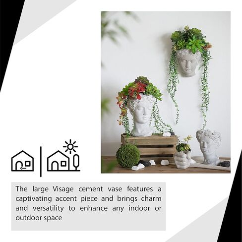 A and B Home D1622 Large Visage Cement Decorative Vase, Gray in Saudi Arabia