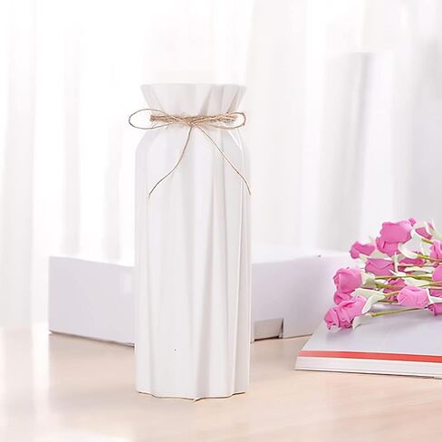 Ceramic Vase Farmhouse Table Vase, Origami Art Design Modern Floral Vase, Minimalist Flower Vase Decorative Flower Vase Office Flower Arrangement Container Cylinder White Ceramics,8.1"Tall in Saudi Arabia