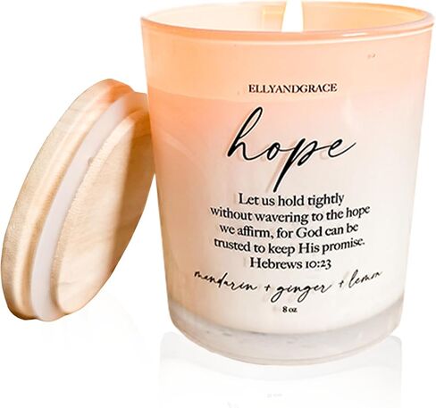 Elly & Grace - شمعة الصويا الزجاجية المعطرة مع آية الكتاب المقدس الملهمة - هدايا مسيحية للنساء شموع معطرة للمنزل تفكر في هدايا للنساء شموع هدايا للنساء (الأمل) in Kuwait
