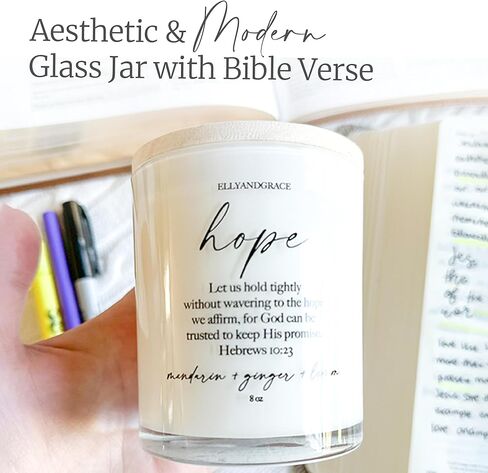 Elly & Grace - شمعة الصويا الزجاجية المعطرة مع آية الكتاب المقدس الملهمة - هدايا مسيحية للنساء شموع معطرة للمنزل تفكر في هدايا للنساء شموع هدايا للنساء (الأمل) in Kuwait