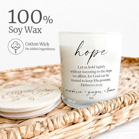Elly & Grace - شمعة الصويا الزجاجية المعطرة مع آية الكتاب المقدس الملهمة - هدايا مسيحية للنساء شموع معطرة للمنزل تفكر في هدايا للنساء شموع هدايا للنساء (الأمل) in Kuwait