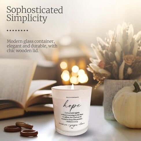 Elly & Grace - شمعة الصويا الزجاجية المعطرة مع آية الكتاب المقدس الملهمة - هدايا مسيحية للنساء شموع معطرة للمنزل تفكر في هدايا للنساء شموع هدايا للنساء (الأمل) in Kuwait
