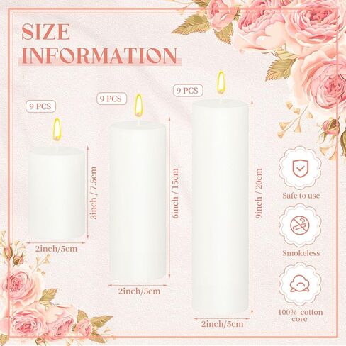 MTLEE 27 Pieces 9 Sets Pillar Candles Decorative Rustic Unscented Candles Assorted Sizes 3'', 6'', 8'' High Church Candles for Wedding Restaurant Spa Christmas Home Dinner Decoration(Ivory White) in Saudi Arabia