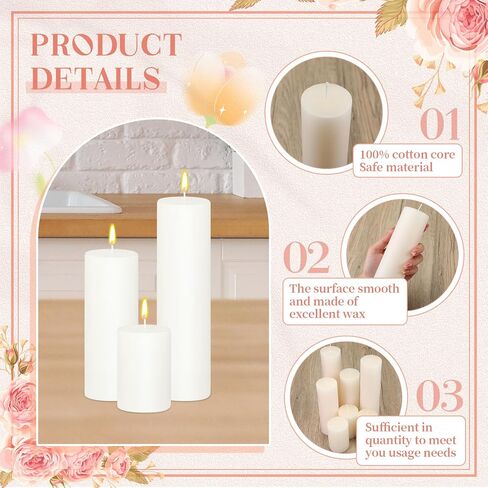 MTLEE 27 Pieces 9 Sets Pillar Candles Decorative Rustic Unscented Candles Assorted Sizes 3'', 6'', 8'' High Church Candles for Wedding Restaurant Spa Christmas Home Dinner Decoration(Ivory White) in Saudi Arabia