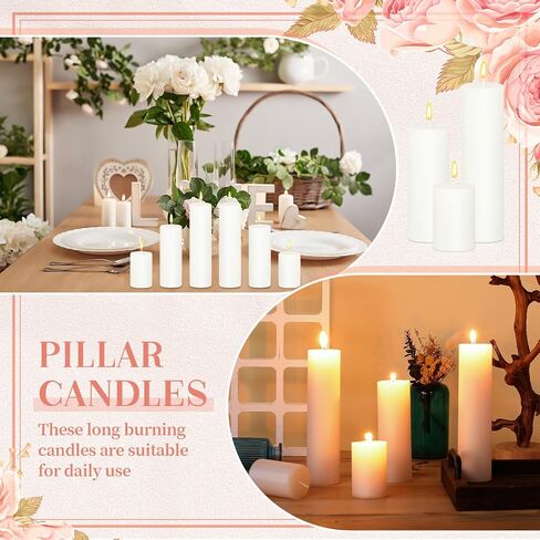 MTLEE 27 Pieces 9 Sets Pillar Candles Decorative Rustic Unscented Candles Assorted Sizes 3'', 6'', 8'' High Church Candles for Wedding Restaurant Spa Christmas Home Dinner Decoration(Ivory White) in Saudi Arabia