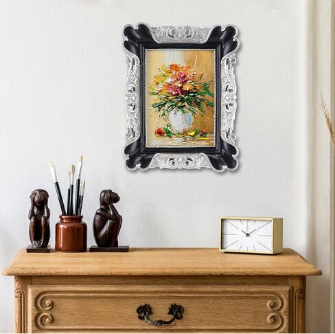 PETAFLOP 5x7 Vintage Picture Frame, Antique Photo Frames 7x5 with Silver Edge, Tabletop Wall Hanging, Black in Saudi Arabia