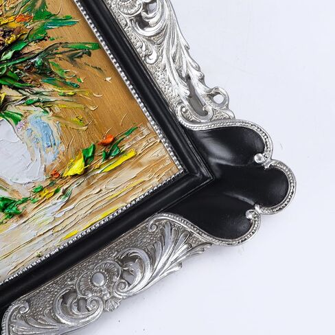PETAFLOP 5x7 Vintage Picture Frame, Antique Photo Frames 7x5 with Silver Edge, Tabletop Wall Hanging, Black in Saudi Arabia