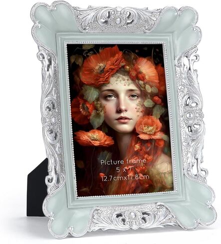 PETAFLOP 5x7 Vintage Picture Frame, Antique Photo Frames 7x5 with Silver Edge, Tabletop Wall Hanging, Black in Saudi Arabia
