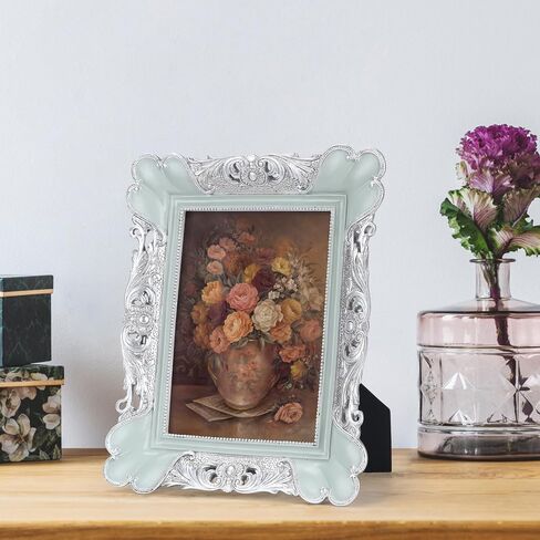 PETAFLOP 5x7 Vintage Picture Frame, Antique Photo Frames 7x5 with Silver Edge, Tabletop Wall Hanging, Black in Saudi Arabia