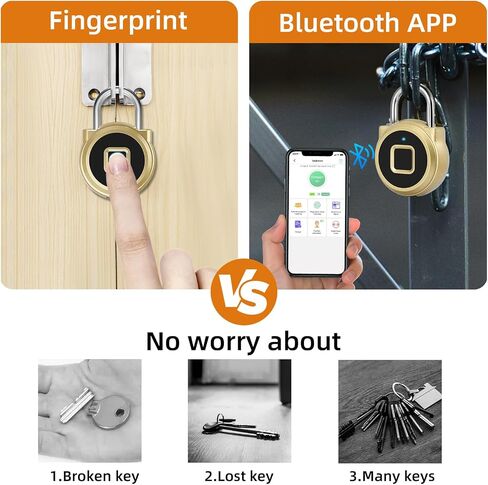 Fingerprint Padlock, Pothunder Smart Padlock, Outdoor Weatherproof Small Lock, Bluetooth Biometric Lock, Padlock Portable USB Rechargeable for Gym, Locker, School, Storage in Saudi Arabia