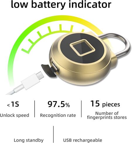 Fingerprint Padlock, Pothunder Smart Padlock, Outdoor Weatherproof Small Lock, Bluetooth Biometric Lock, Padlock Portable USB Rechargeable for Gym, Locker, School, Storage in Saudi Arabia