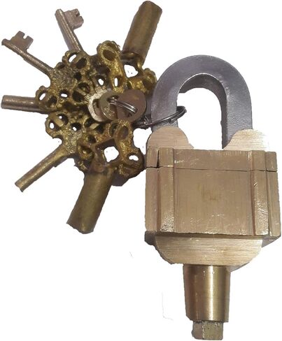 Fully functional brass puzzle keyed padlock with 6 Keys (3X2 Set) Vintage Look Heavy Duty tricky door lock (Golden) in Kuwait