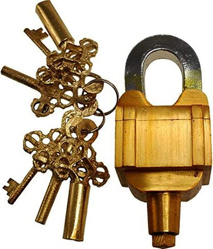 Fully functional brass puzzle keyed padlock with 6 Keys (3X2 Set) Vintage Look Heavy Duty tricky door lock (Golden) in Kuwait
