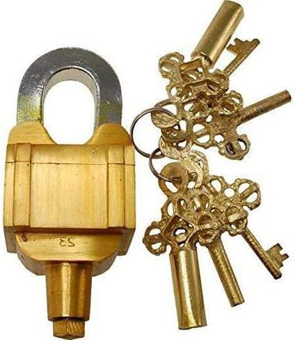 Fully functional brass puzzle keyed padlock with 6 Keys (3X2 Set) Vintage Look Heavy Duty tricky door lock (Golden) in Kuwait