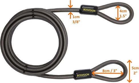 Bosvision 10mm (3/8 inches) Heavy-Duty Security Cable, Vinyl Coated Braided Steel with Sealed Looped Ends, Bike Security Steel Cable 7-FT in Saudi Arabia