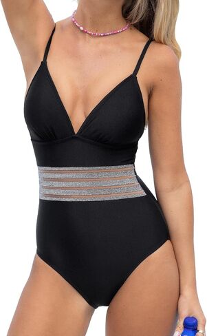 CUPSHE Women's One Piece Swimsuit Deep V Neck Adjustable Straps Mesh Bathing Suit in Saudi Arabia