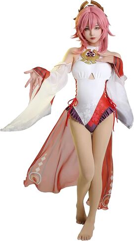 haikyuu المرأة الرسن قطعة واحدة ملابس السباحة الجانب الدانتيل يصل شاطئ ثوب السباحة مع تنورة الشيفون in Kuwait