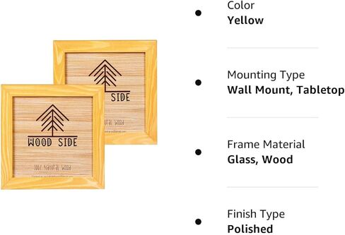 Rustic Wooden Square Picture Frames 8x8 - Set of 2 - 100% Natural Solid Eco Wood with Real Glass for Wall Mounting and Tabletop Photo Frame - Yellow in Saudi Arabia