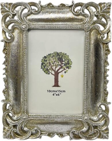 Vintage Picture Frame 4X6 Inch, Luxury Antique Photo Frames with Glass Front, Photo Display, Tabletop Wall Hanging, Gift Ideas, Silver in Saudi Arabia