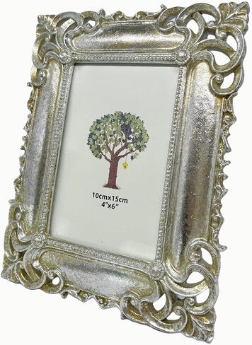 Vintage Picture Frame 4X6 Inch, Luxury Antique Photo Frames with Glass Front, Photo Display, Tabletop Wall Hanging, Gift Ideas, Silver in Saudi Arabia
