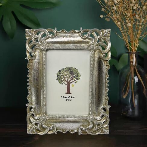 Vintage Picture Frame 4X6 Inch, Luxury Antique Photo Frames with Glass Front, Photo Display, Tabletop Wall Hanging, Gift Ideas, Silver in Saudi Arabia