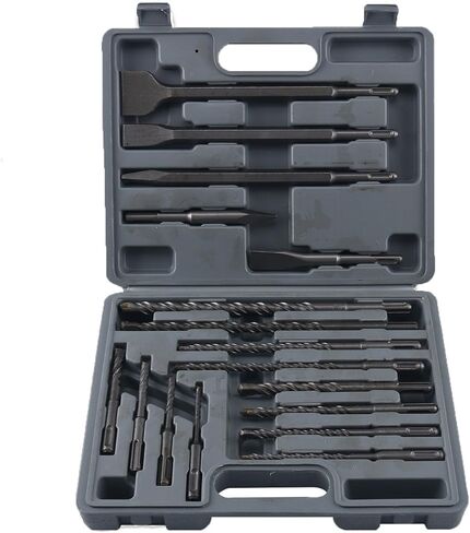 YaeTek 17 قطعة من مجموعة لقم الثقب المطرقة الدوارة والأزاميل SDS بالإضافة إلى مجموعة لقم المطرقة الدوارة والأزاميل مع حقيبة تخزين محمولة - SDS Plus شانك يناسب المطرقة الدوارة in Kuwait