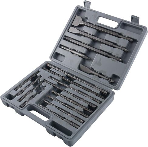 YaeTek 17 قطعة من مجموعة لقم الثقب المطرقة الدوارة والأزاميل SDS بالإضافة إلى مجموعة لقم المطرقة الدوارة والأزاميل مع حقيبة تخزين محمولة - SDS Plus شانك يناسب المطرقة الدوارة in Kuwait