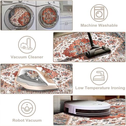 4'x6' Area Rugs for Living Room Washable Rugs Large Boho Carpet Vintage Floor Cover Foldable Thin Rug Non Slip Foldable Accent Rug Lightweight for Kitchen Living Room Bedroom Dining Room in Saudi Arabia
