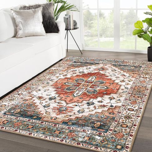 4'x6' Area Rugs for Living Room Washable Rugs Large Boho Carpet Vintage Floor Cover Foldable Thin Rug Non Slip Foldable Accent Rug Lightweight for Kitchen Living Room Bedroom Dining Room in Saudi Arabia