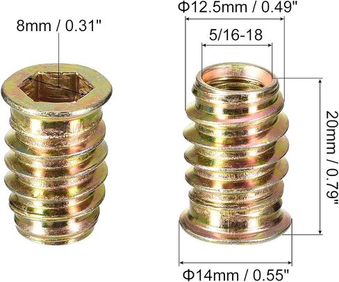 uxcell 5/16-18 x 20mm Threaded Inserts Nuts, 100pcs Threaded Inserts for Wood Furniture, Interface Hex Socket Drive Wood Insert Nuts with Hex Wrench in Saudi Arabia
