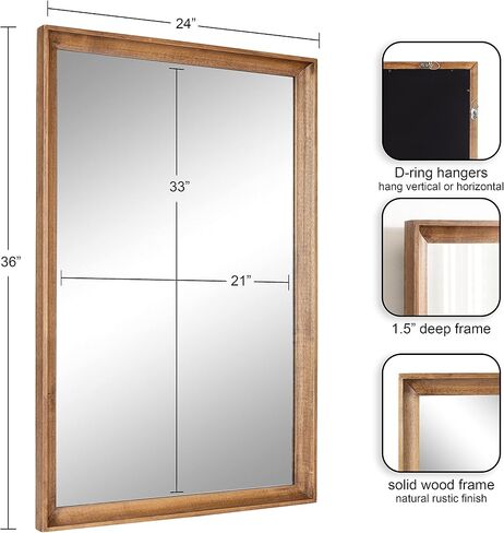 Kate and Laurel Hatherleigh Modern Farmhouse Rectangle Wooden Wall Mirror, 24 x 36, Rustic Brown, Decorative Wood Rectangular Mirror for Use in Bathroom, Entryway, or Bedroom in Saudi Arabia