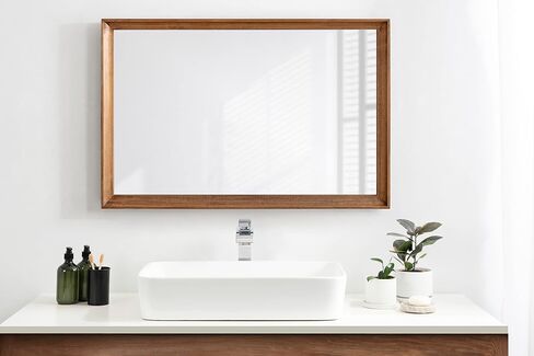 Kate and Laurel Hatherleigh Modern Farmhouse Rectangle Wooden Wall Mirror, 24 x 36, Rustic Brown, Decorative Wood Rectangular Mirror for Use in Bathroom, Entryway, or Bedroom in Saudi Arabia