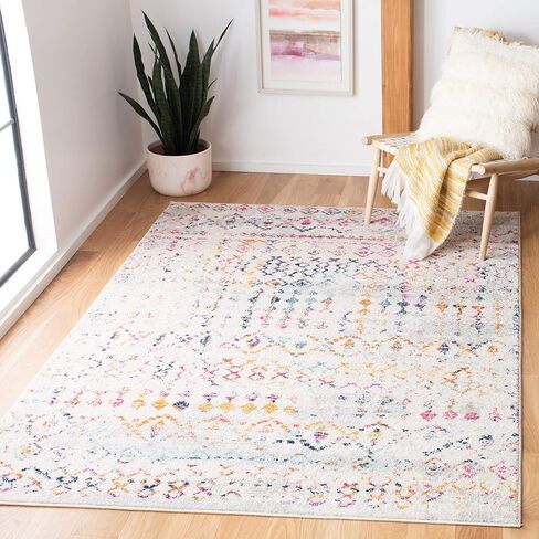 SAFAVIEH Tulum Collection Runner Rug - 2' x 8', Ivory & Grey, Moroccan Boho Distressed Design, Non-Shedding & Easy Care, Ideal for High Traffic Areas in Living Room, Bedroom (TUL240A) in Saudi Arabia